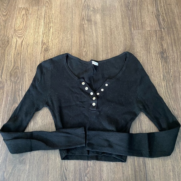 Garage long sleeve crop top button low cut front - Picture 1 of 4